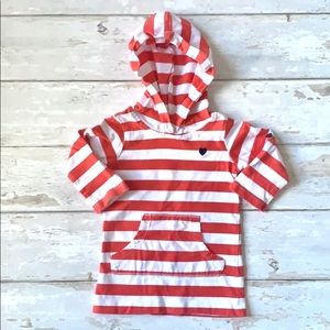 Carters Baby Girl 9m Hooded Dress Tunic Red White Stripes Long Sleeves
